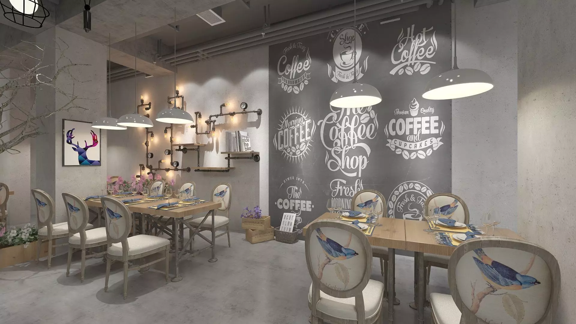 Vintage Restaurant Hall 3D model_4