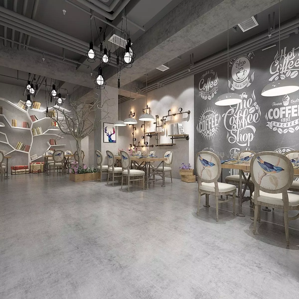 Vintage Restaurant Hall 3D model_0