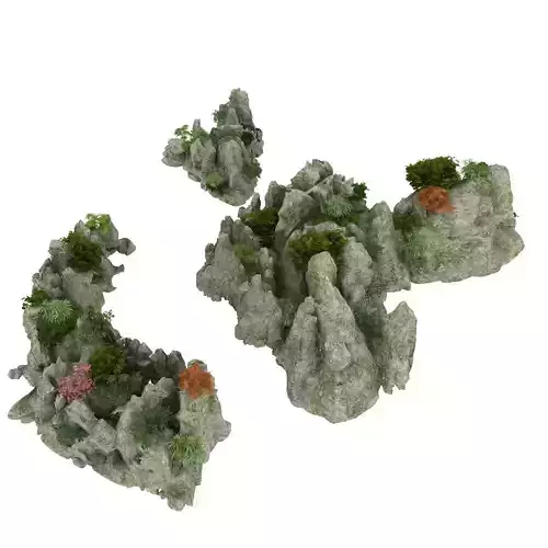 Mountain Hills with Bushes and Waterfalls