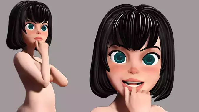 Naked Toon Girl Hentai Redhead Low-poly 3D model