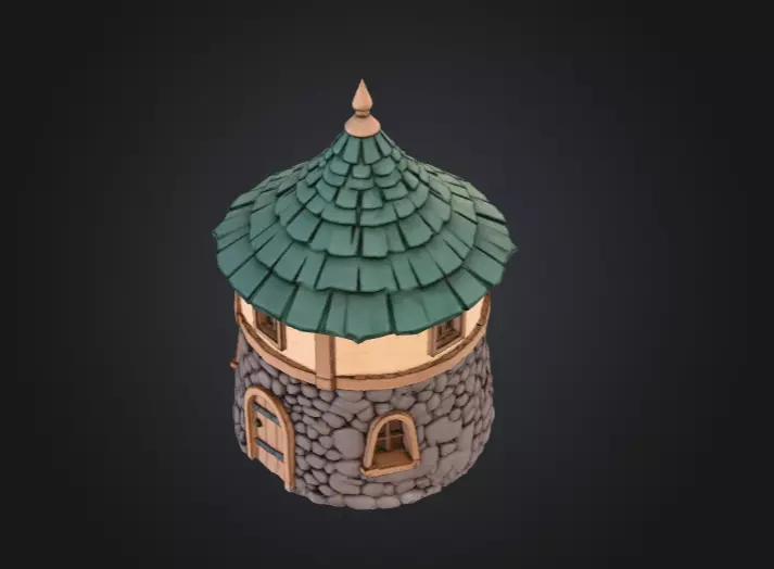 Medieval Round House Low-poly 3D model_10
