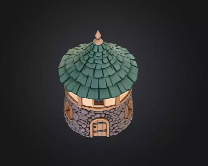 Medieval Round House Low-poly 3D model_8