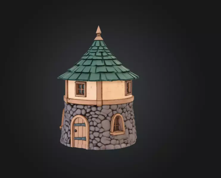 Medieval Round House Low-poly 3D model_7