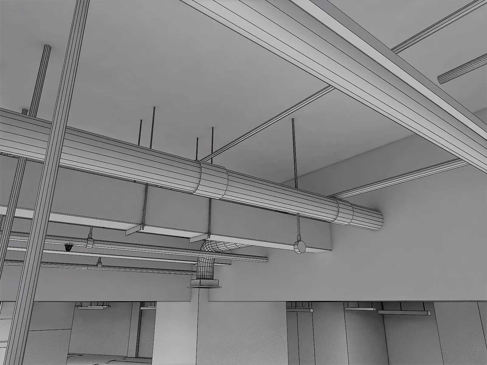 Unaderground Parking with Signs and Fire Pipe System 3D model_14