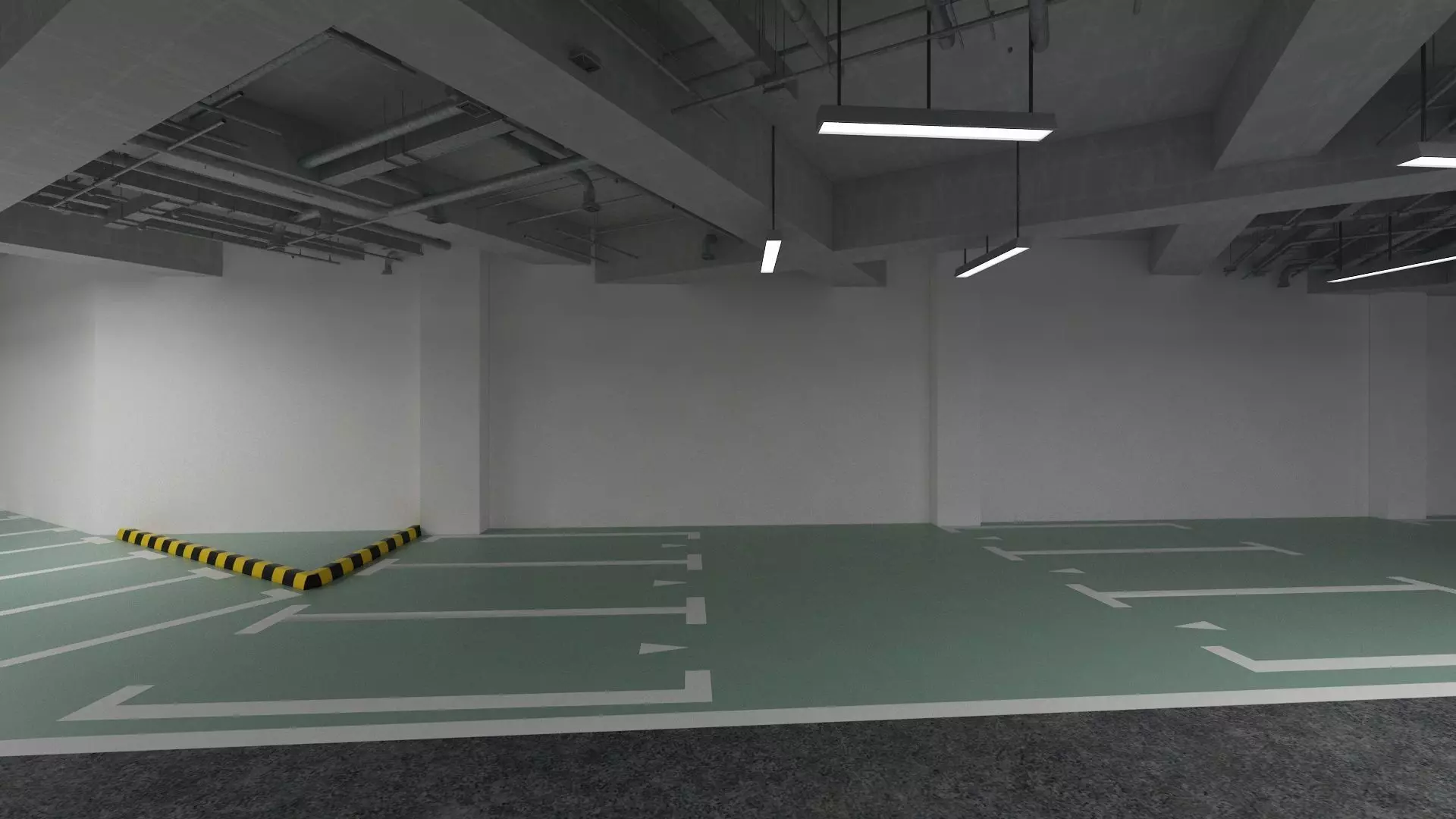 Unaderground Parking with Signs and Fire Pipe System 3D model_1