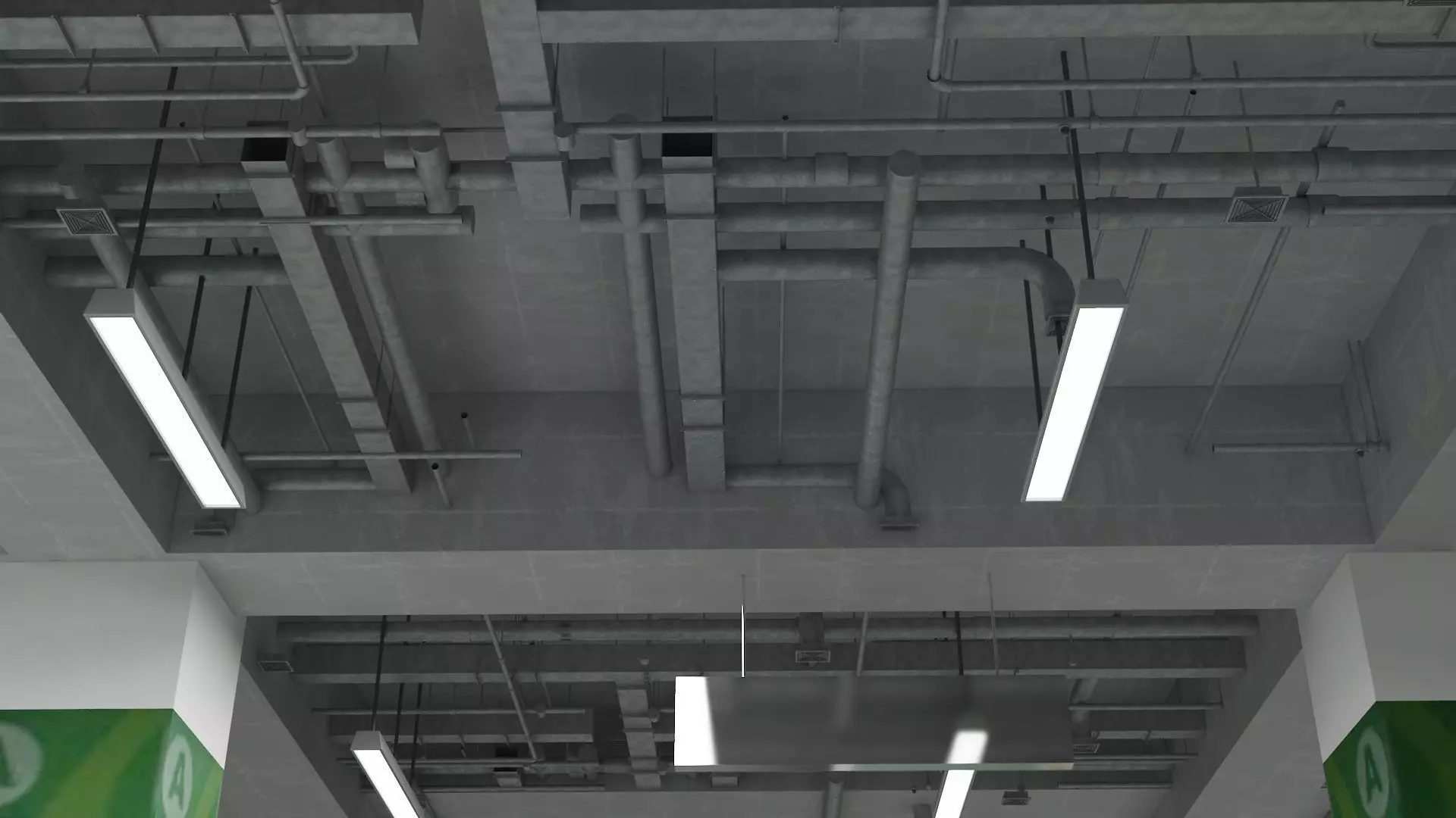 Unaderground Parking with Signs and Fire Pipe System 3D model_11