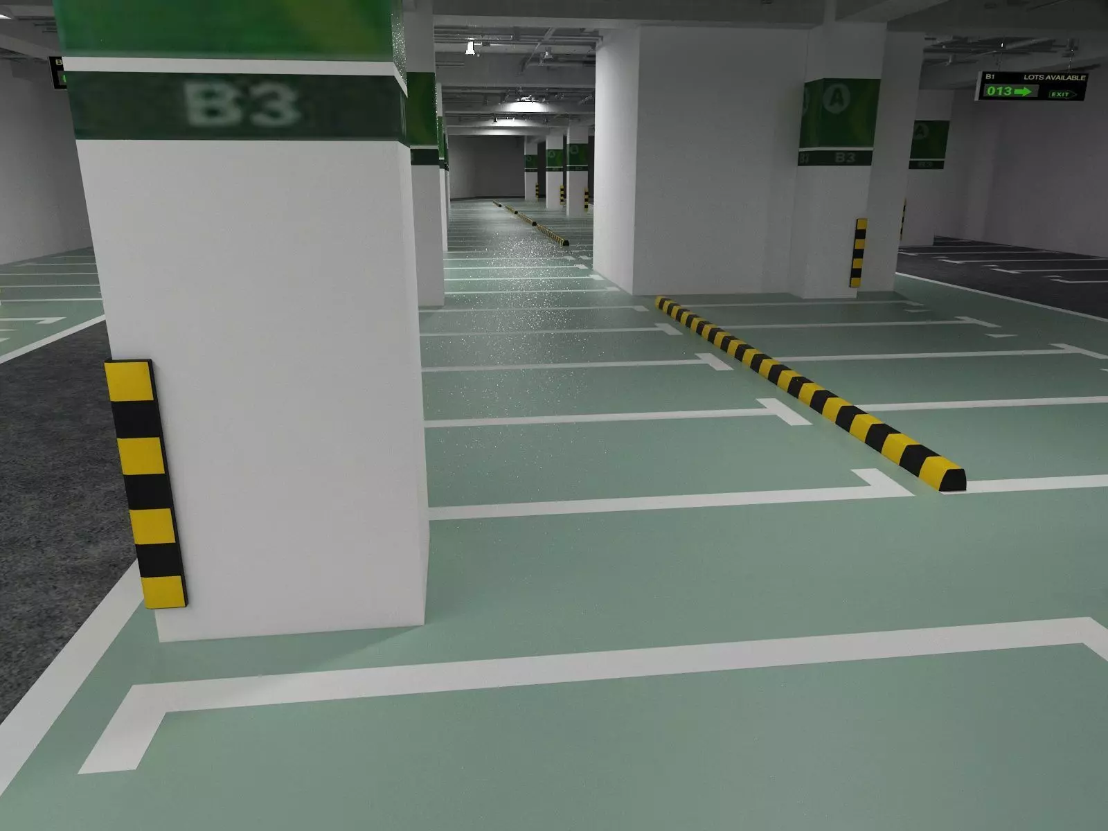 Unaderground Parking with Signs and Fire Pipe System 3D model_10