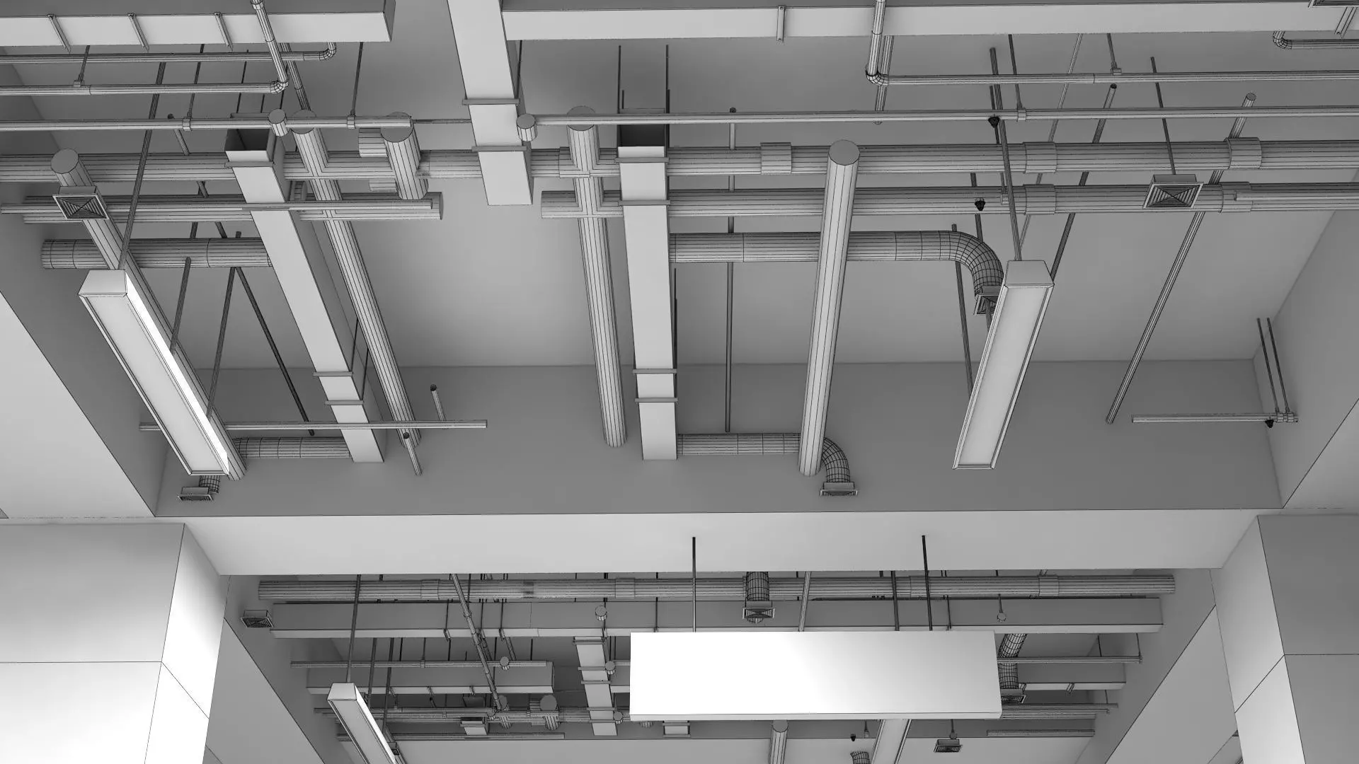 Unaderground Parking with Signs and Fire Pipe System 3D model_12