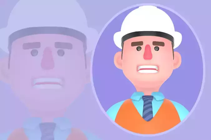 Stylized 3D Male Architect Character Sitting on Giant Pencil