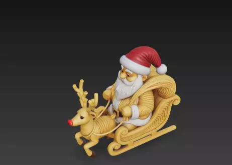 3D Santa Claus Sleigh with Reindeer Model 3D print model_13