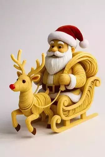 3D Santa Claus Sleigh with Reindeer Model 3D print model