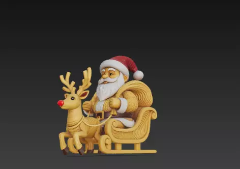 3D Santa Claus Sleigh with Reindeer Model 3D print model_3