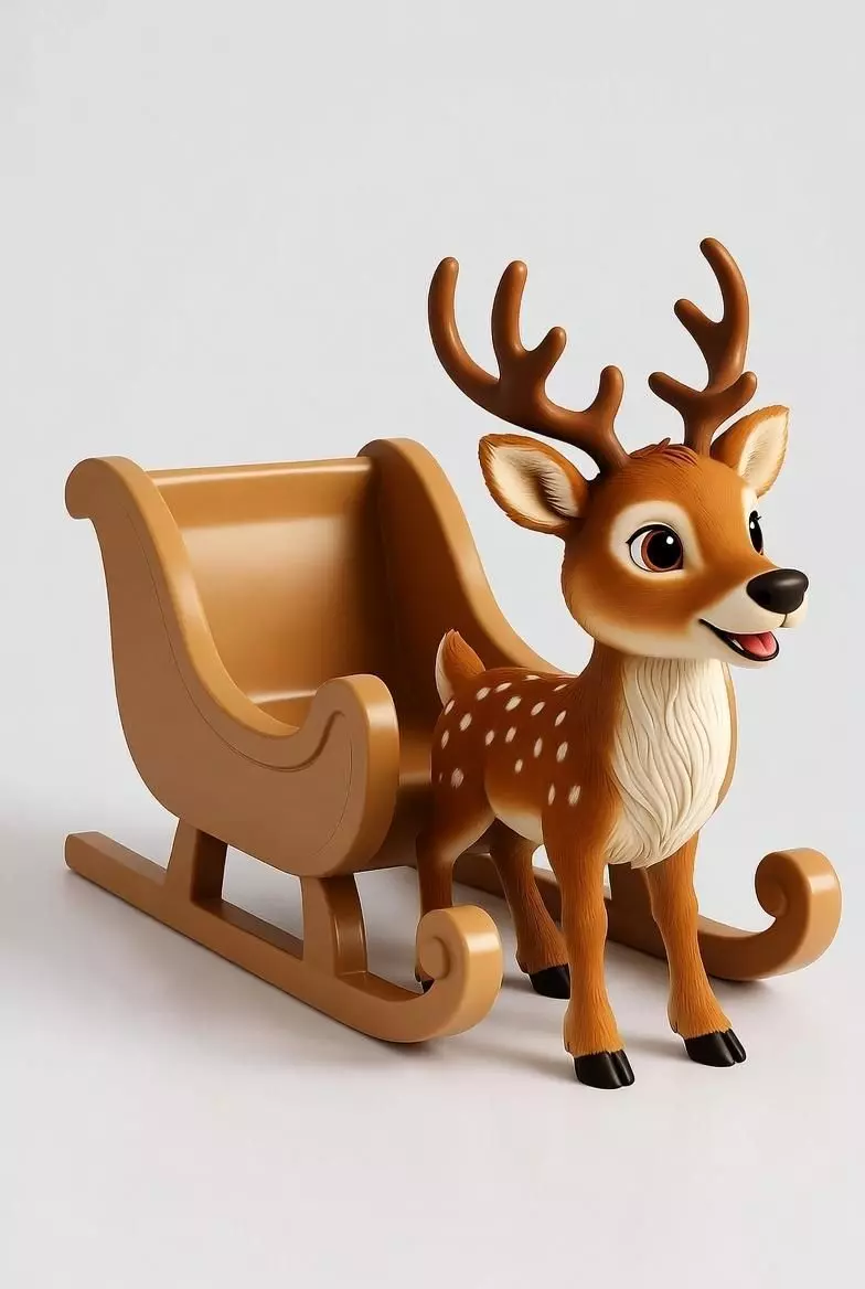 3D Christmas Sleigh with Reindeer Model 3D print model_0
