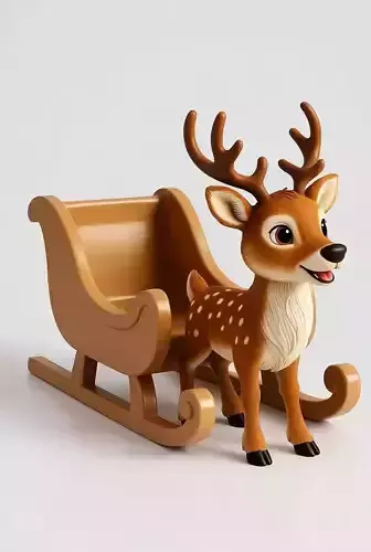 3D Christmas Sleigh with Reindeer Model 3D print model