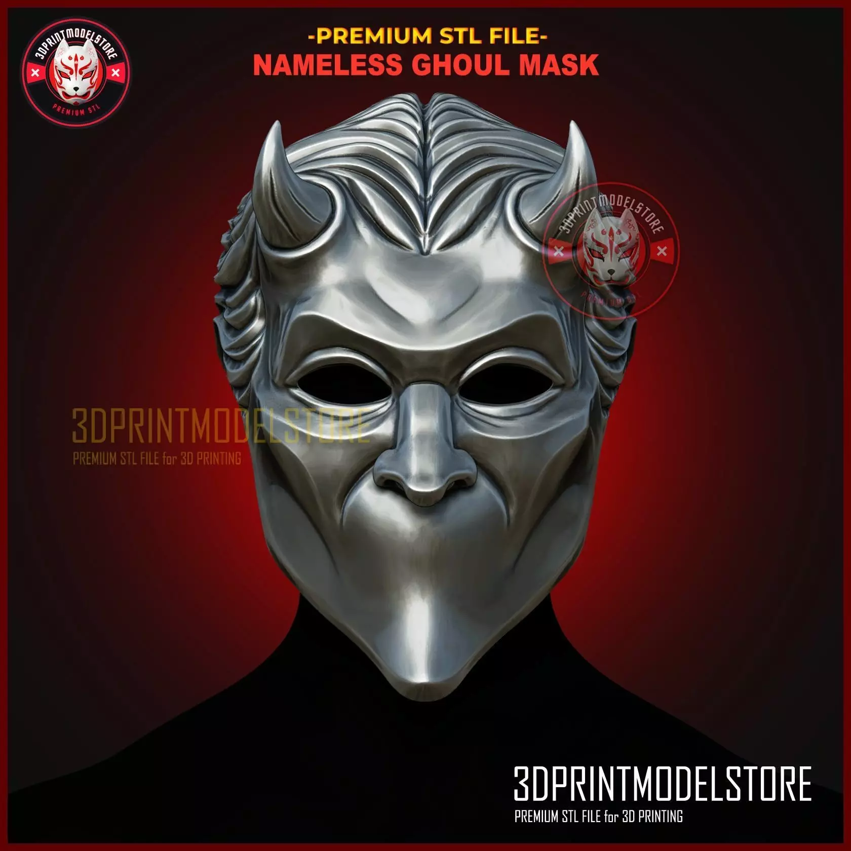Nameless Ghoul Mask - Horned Ghost Mask Halloween Cosplay Helmet 3D print model_0