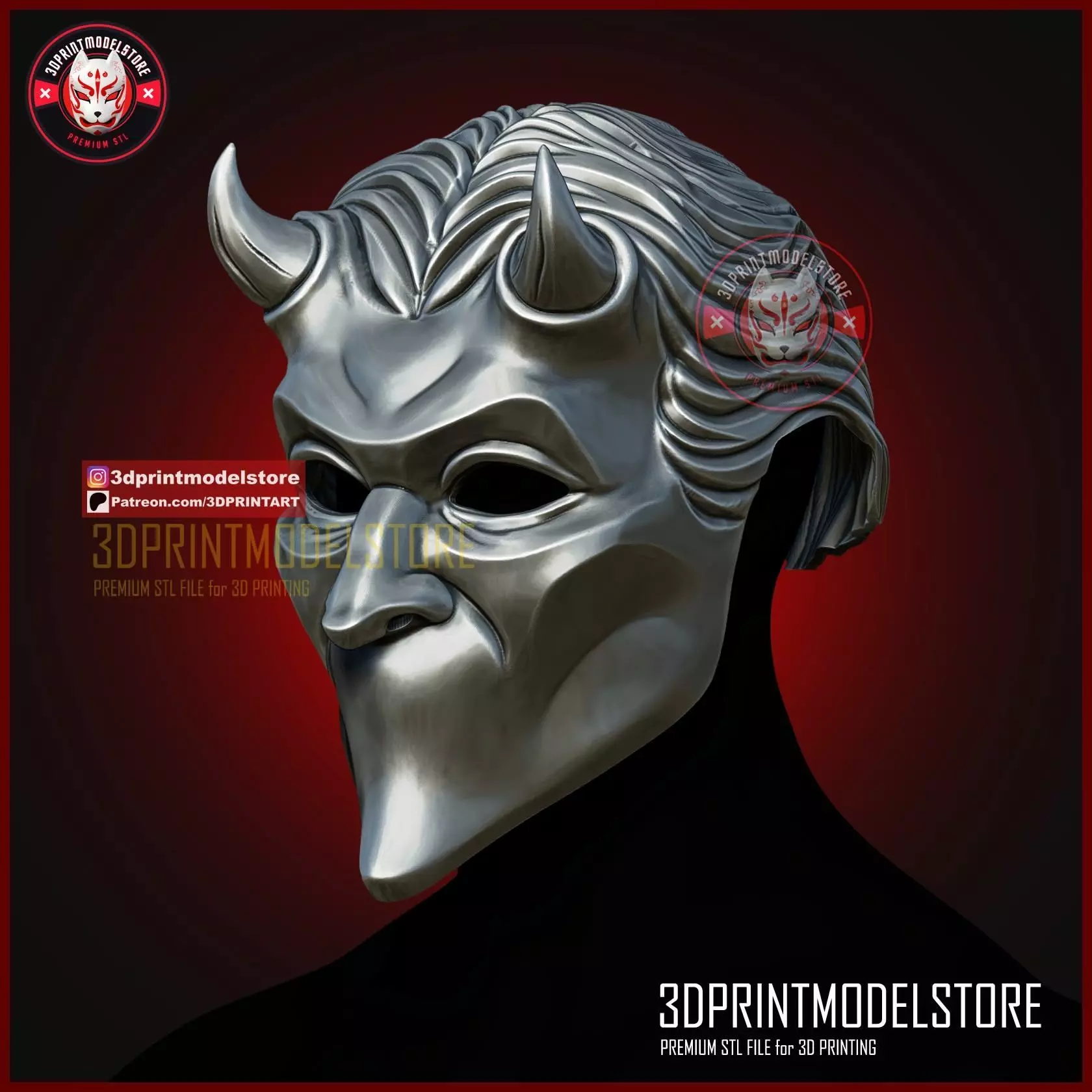 Nameless Ghoul Mask - Horned Ghost Mask Halloween Cosplay Helmet 3D print model_1