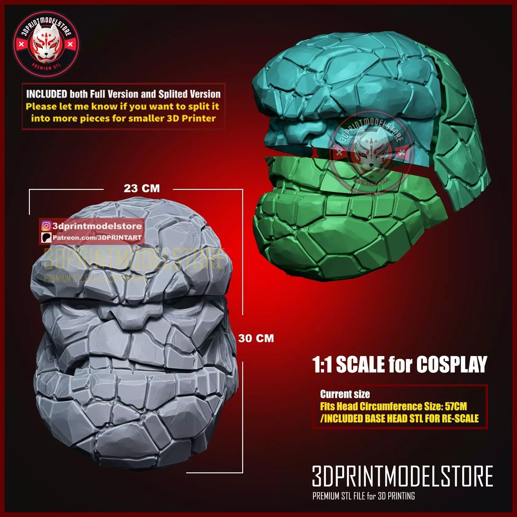 Marvel The Thing Fantastic Four Cosplay Mask - Halloween Helmet 3D print model_3