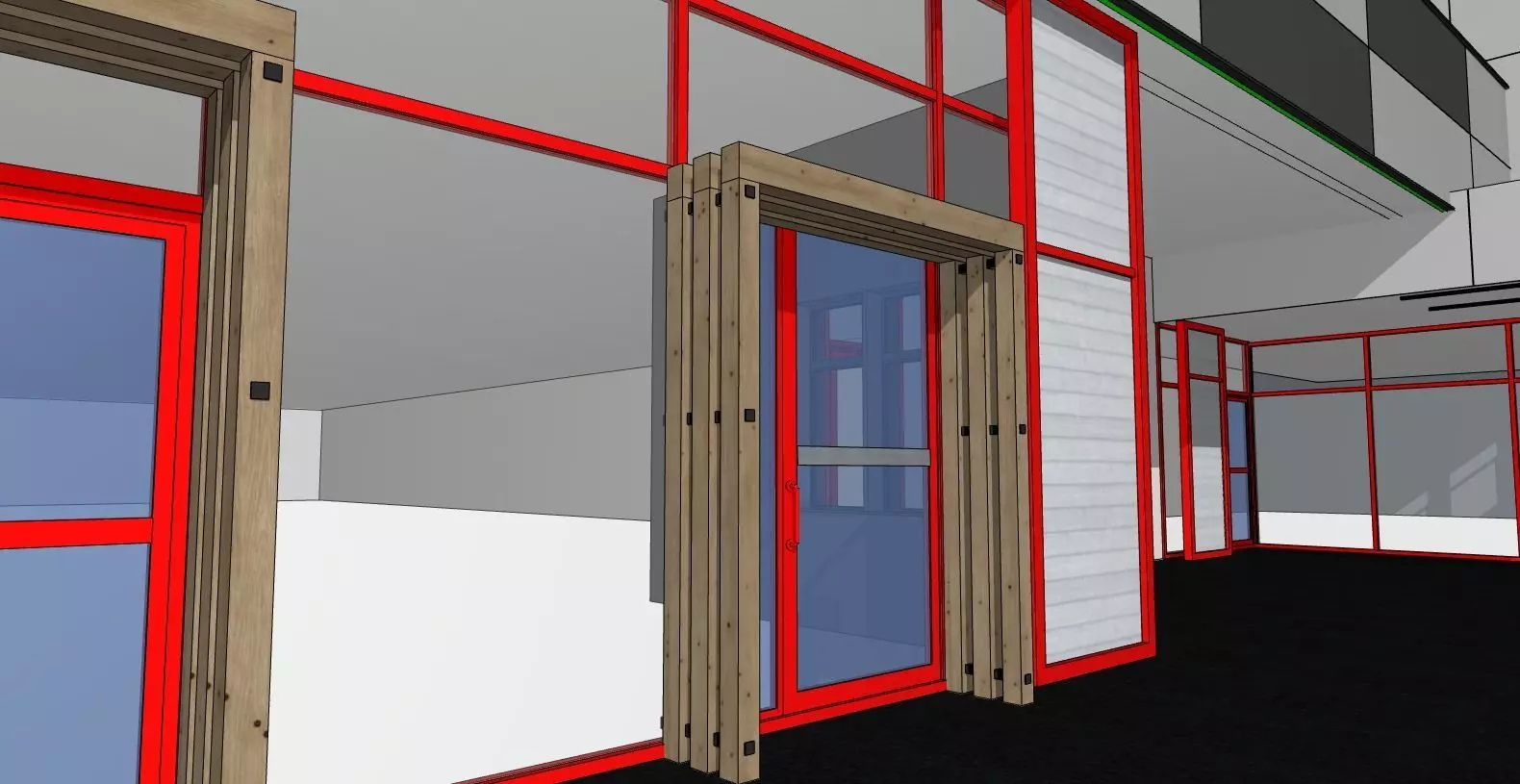 Modern Industrial Hall Front Frames and Composite Facade 3D model_10