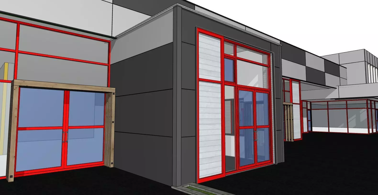 Modern Industrial Hall Front Frames and Composite Facade 3D model_9