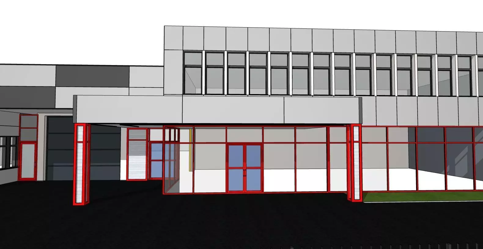 Modern Industrial Hall Front Frames and Composite Facade 3D model_4