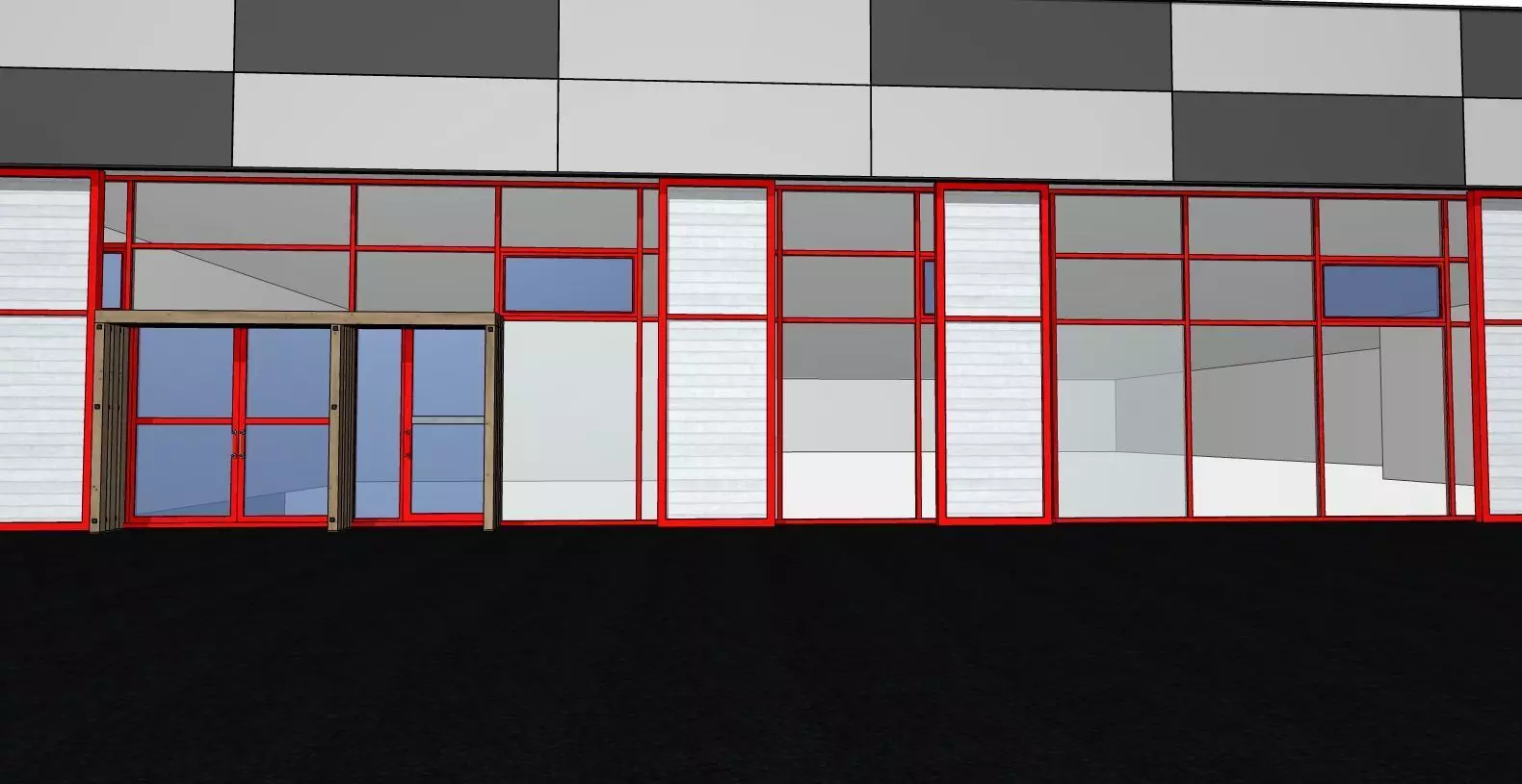 Modern Industrial Hall Front Frames and Composite Facade 3D model_7