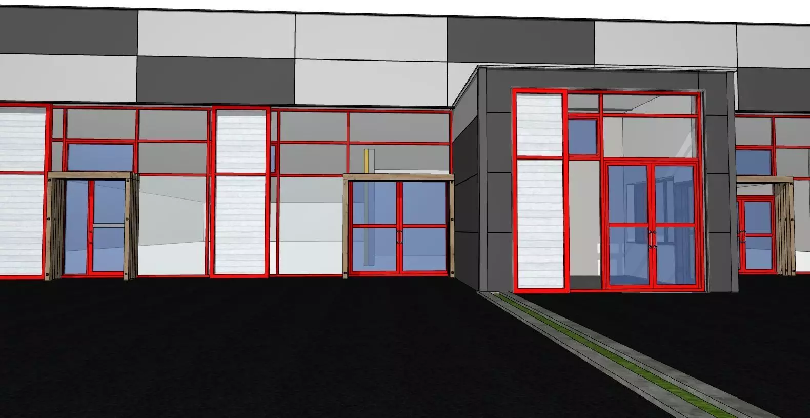 Modern Industrial Hall Front Frames and Composite Facade 3D model_6