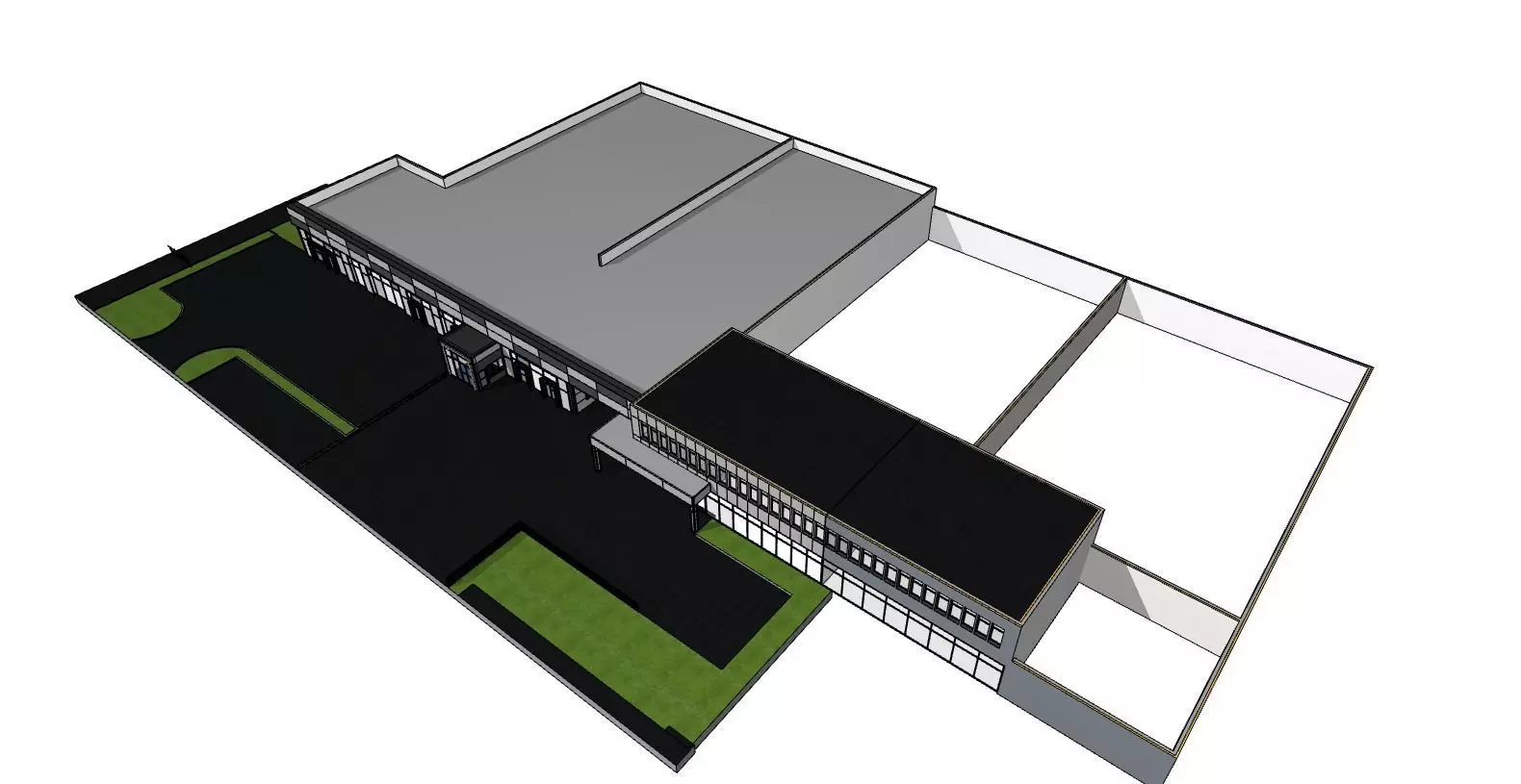Modern Industrial Hall Front Frames and Composite Facade 3D model_2