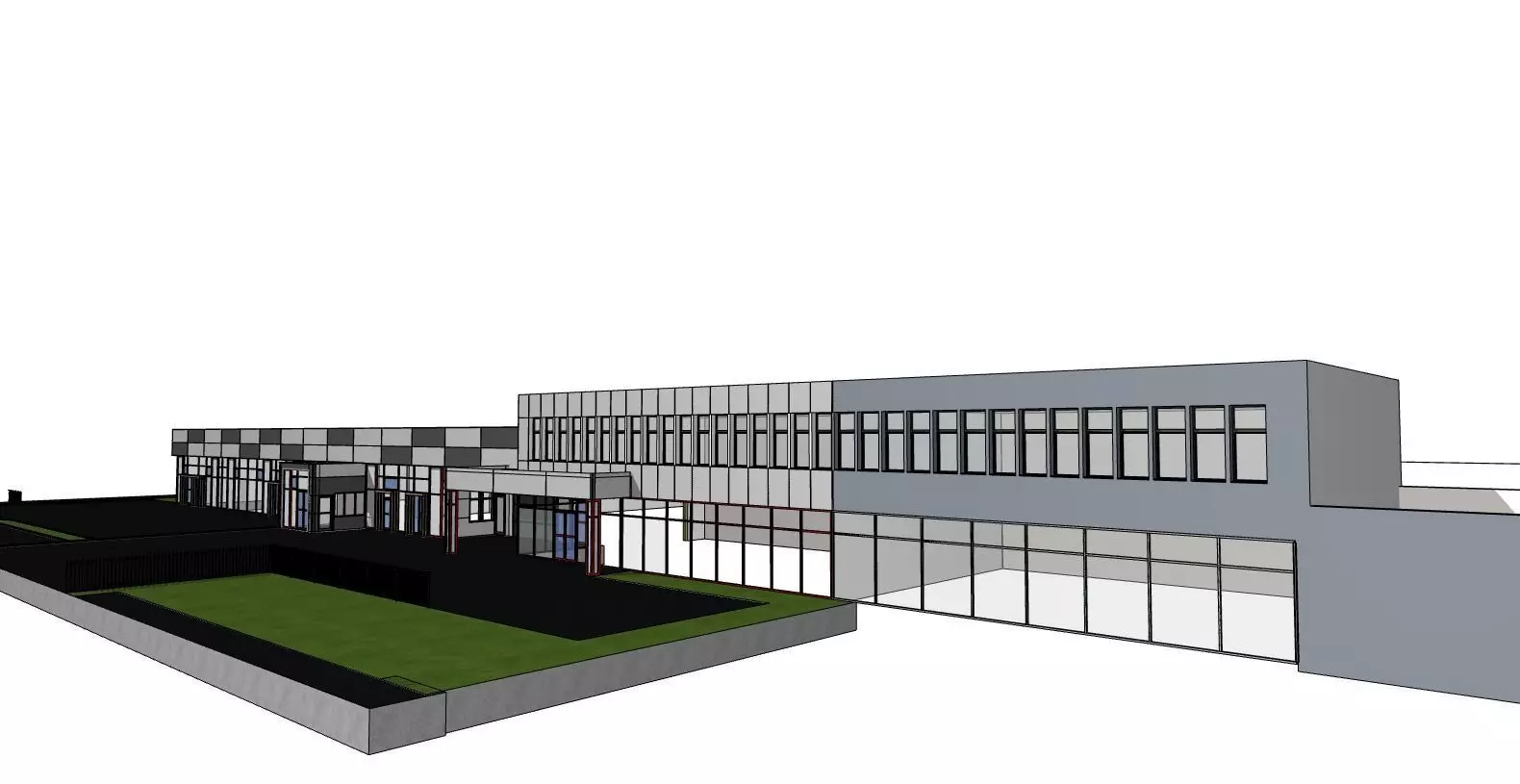 Modern Industrial Hall Front Frames and Composite Facade 3D model_3