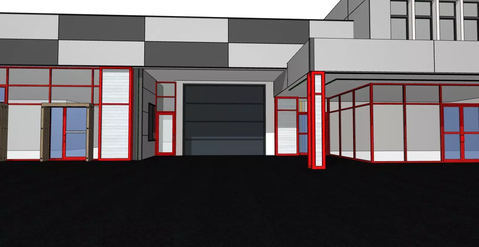 Modern Industrial Hall Front Frames and Composite Facade 3D model_5