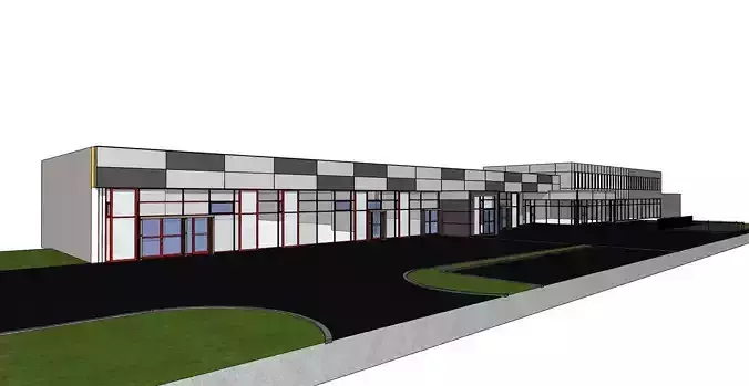 Modern Industrial Hall Front  Frames and Composite Facade