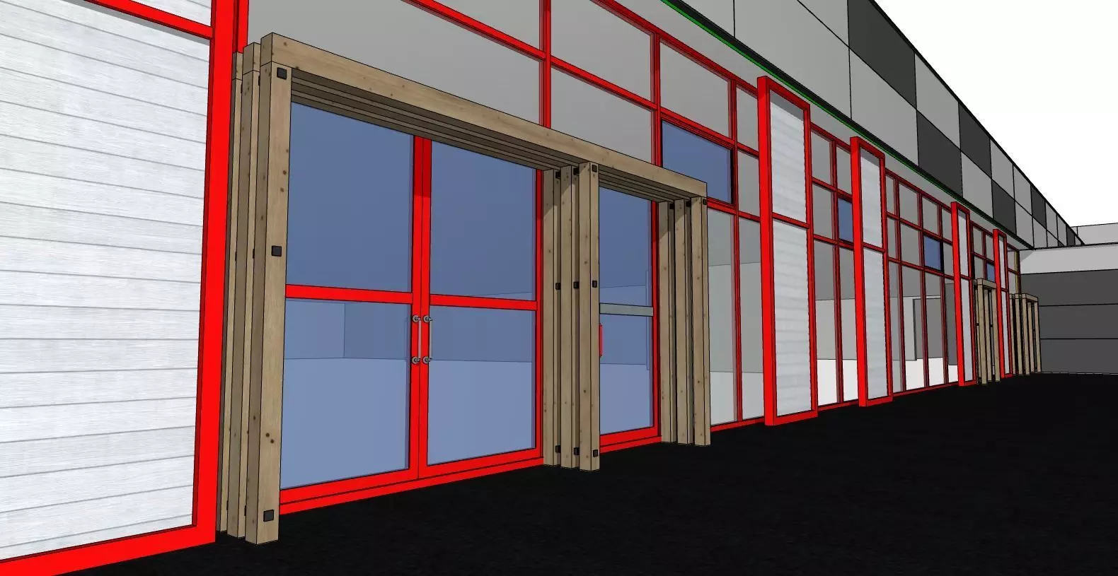 Modern Industrial Hall Front Frames and Composite Facade 3D model_8