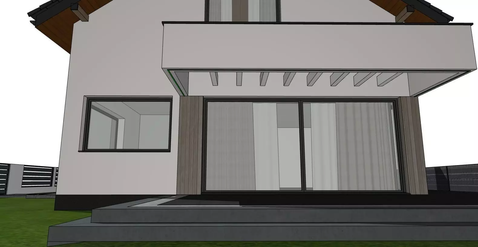 Modern Family House 3D Model with Garden and Fence 3D model_9