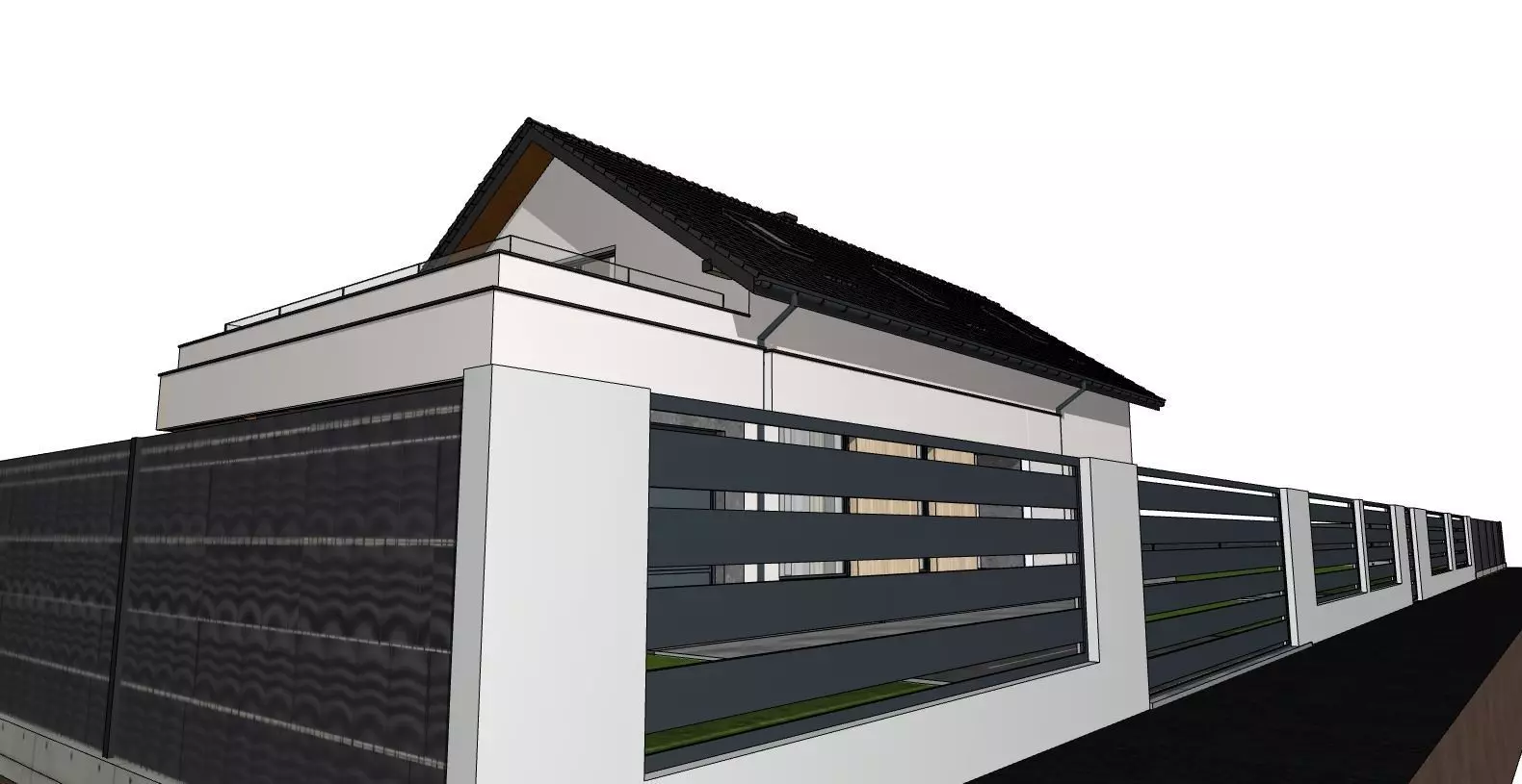 Modern Family House 3D Model with Garden and Fence 3D model_4