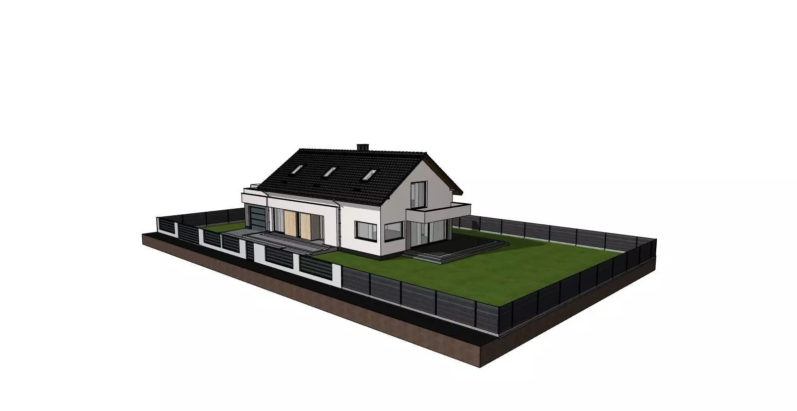 Modern Family House 3D Model with Garden and Fence 3D model_0