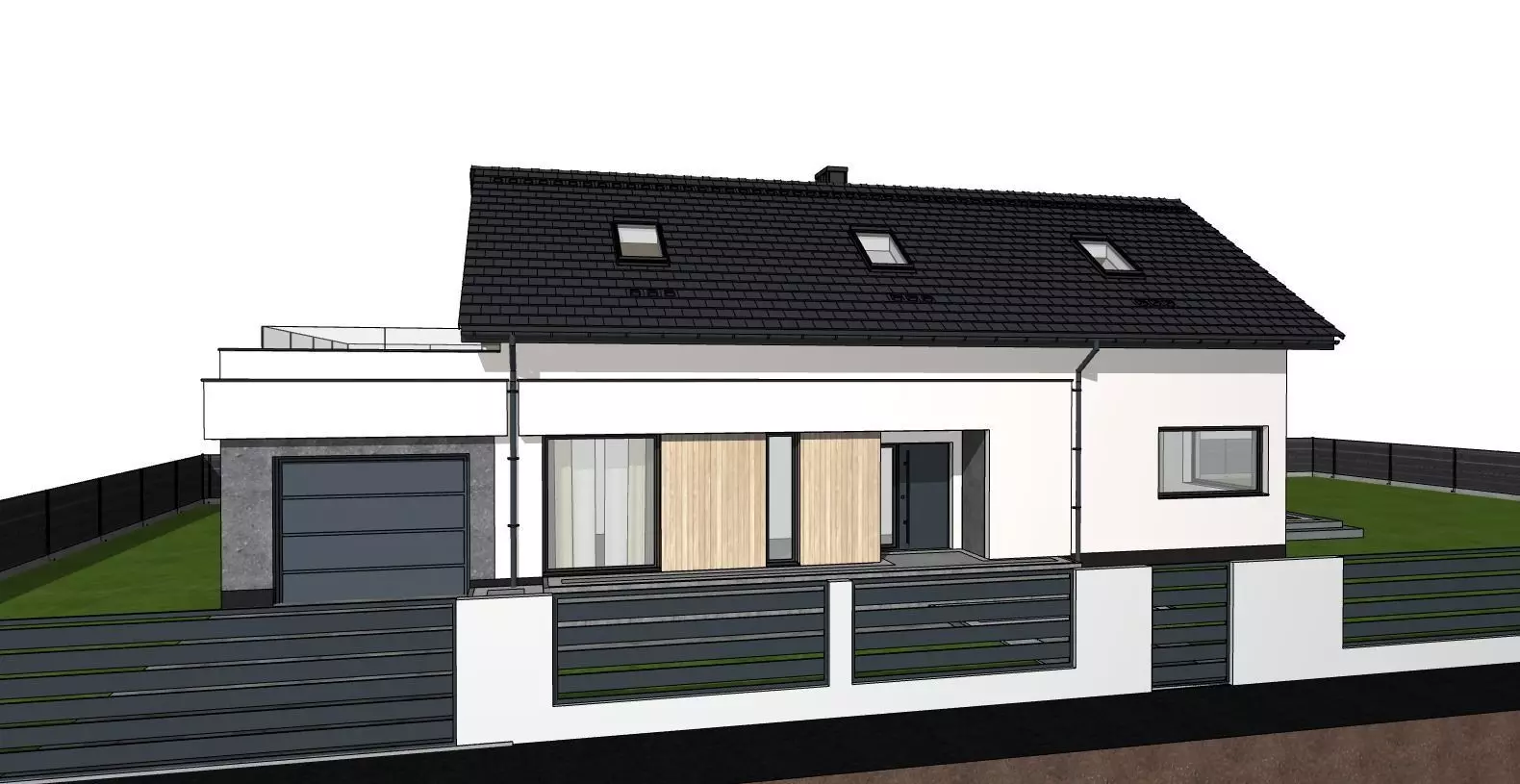 Modern Family House 3D Model with Garden and Fence 3D model_3