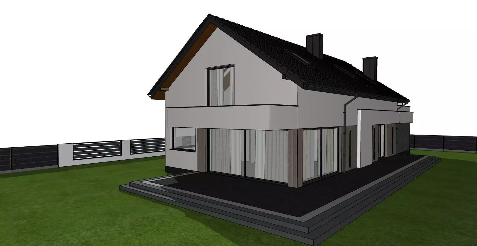 Modern Family House 3D Model with Garden and Fence 3D model_8