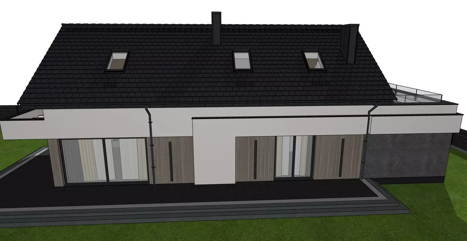 Modern Family House 3D Model with Garden and Fence 3D model_7