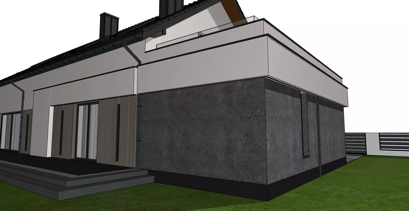 Modern Family House 3D Model with Garden and Fence 3D model_6