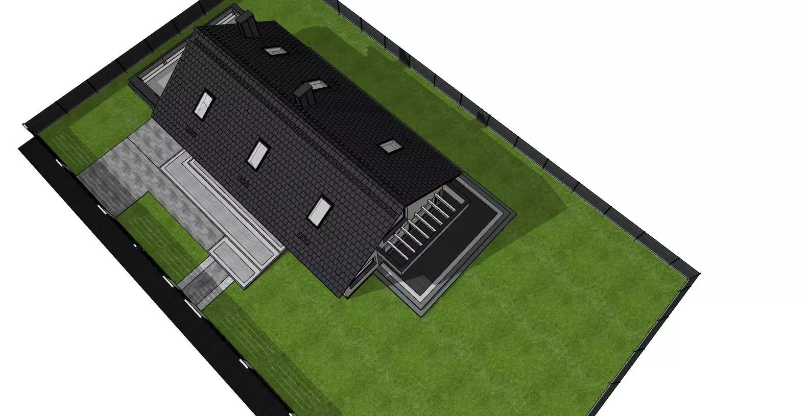 Modern Family House 3D Model with Garden and Fence 3D model_1