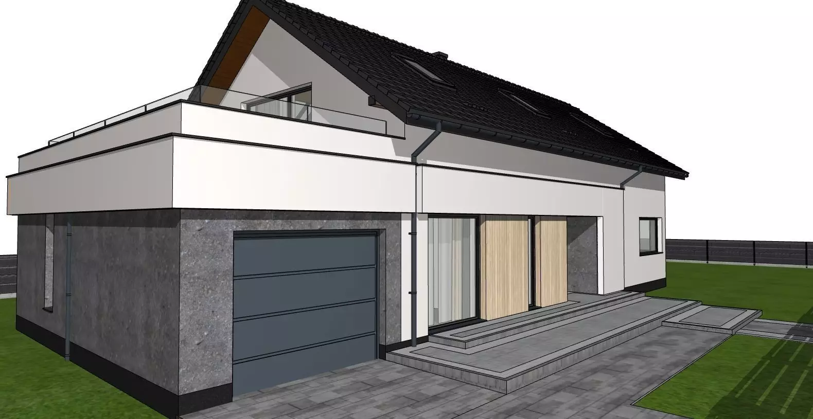 Modern Family House 3D Model with Garden and Fence 3D model_5