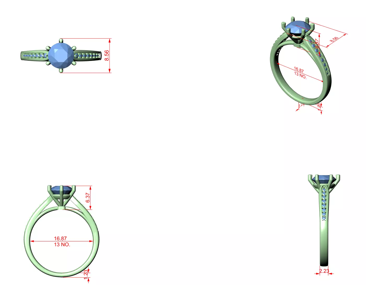 Round Diamond Solitaire Ring 3D print model_7
