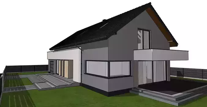 Modern House 3D Model with Wooden Facade Accents