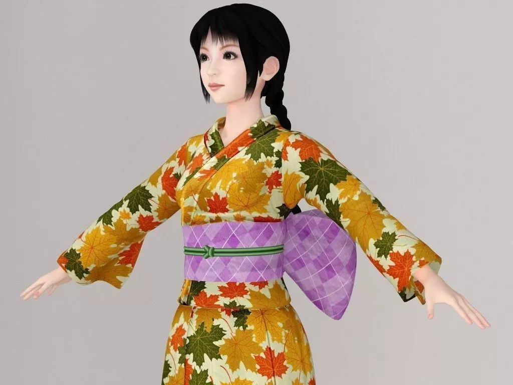 T pose nonrigged model of Kumiko in kimono 3D model_0