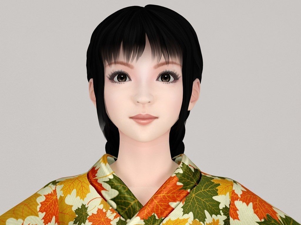 T pose nonrigged model of Kumiko in kimono 3D model_1