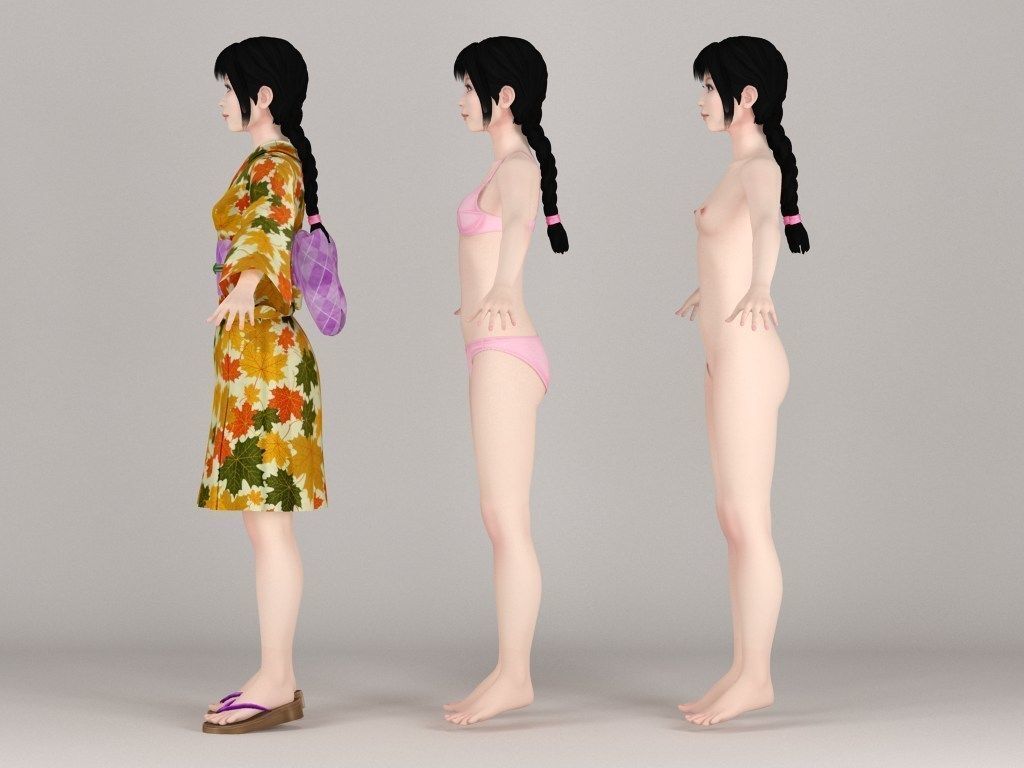 T pose nonrigged model of Kumiko in kimono 3D model_4