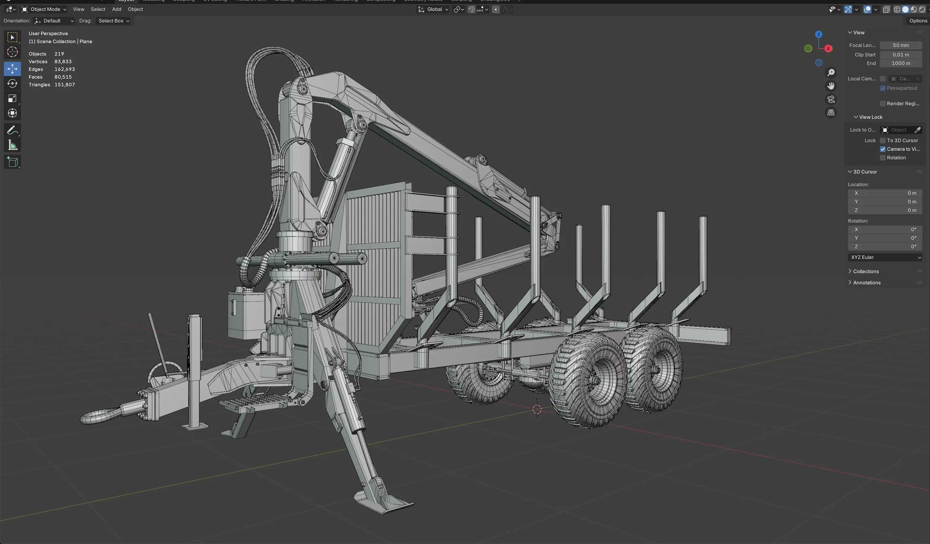 Xylotrail 11 Logging Forestry Trailer Low-poly 3D model_12