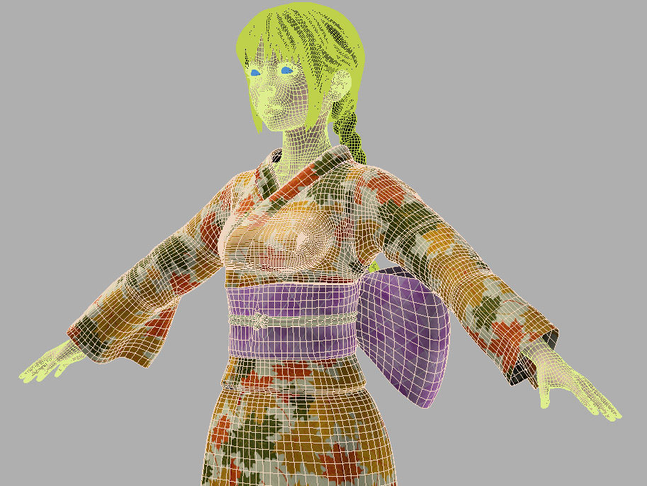 T pose rigged model of Kumiko in kimono 3D model_9