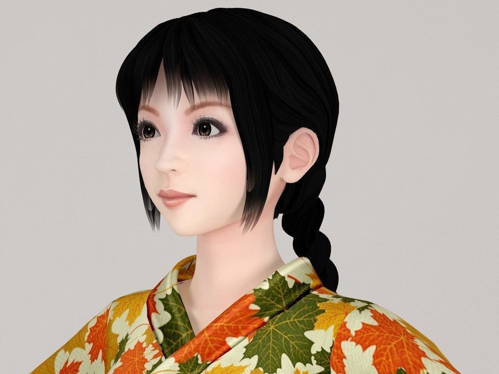 T pose rigged model of Kumiko in kimono 3D model_3