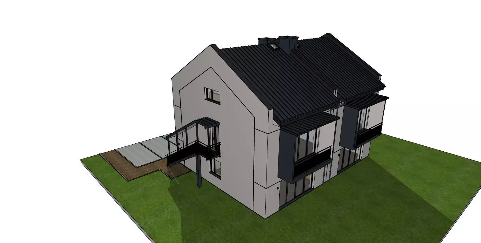 Semi Detached Duplex House 3D Model Modern Two Unit Building 3D model_8