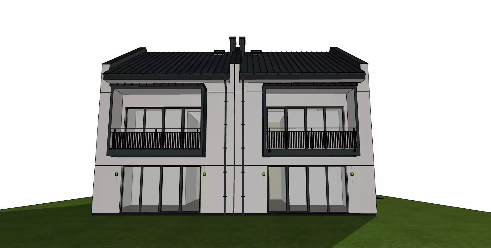 Semi Detached Duplex House 3D Model Modern Two Unit Building 3D model_5